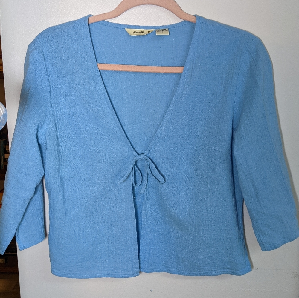 Sweet Romeo Light Blue Tie-Front Blouse